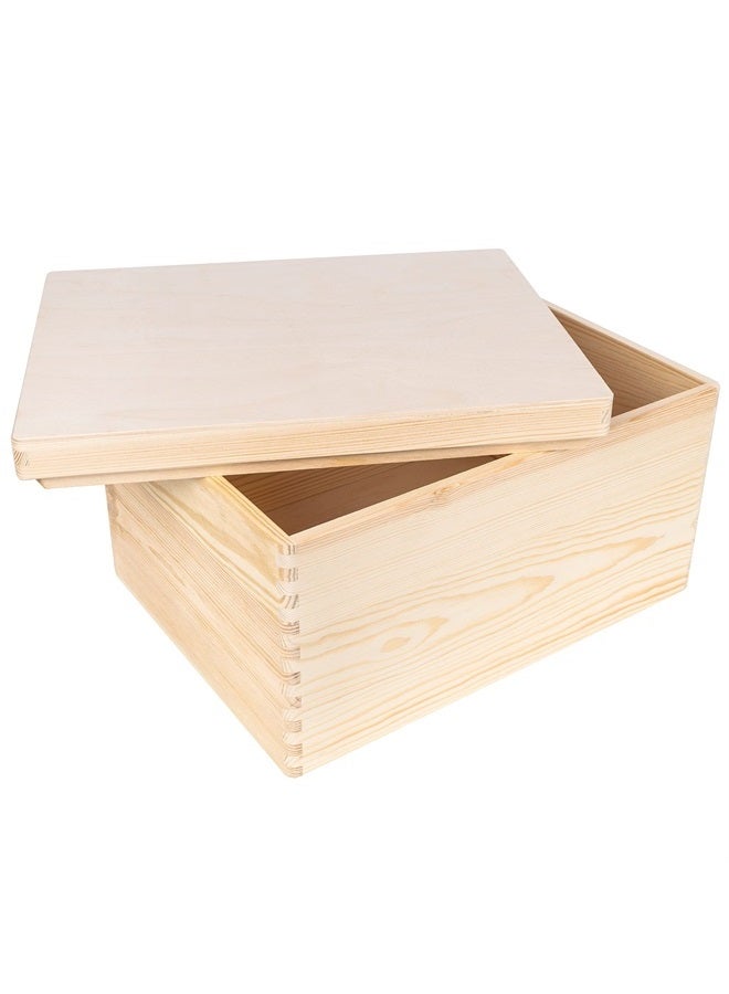 XXL Large Plain Wooden Box Storage | 15.8 x 11.8 x 8.66 inches (+-0.5) | Pressed Lid | Unpainted Gift Box | ROUGH & UNSANDED Wood Keepsake Chest