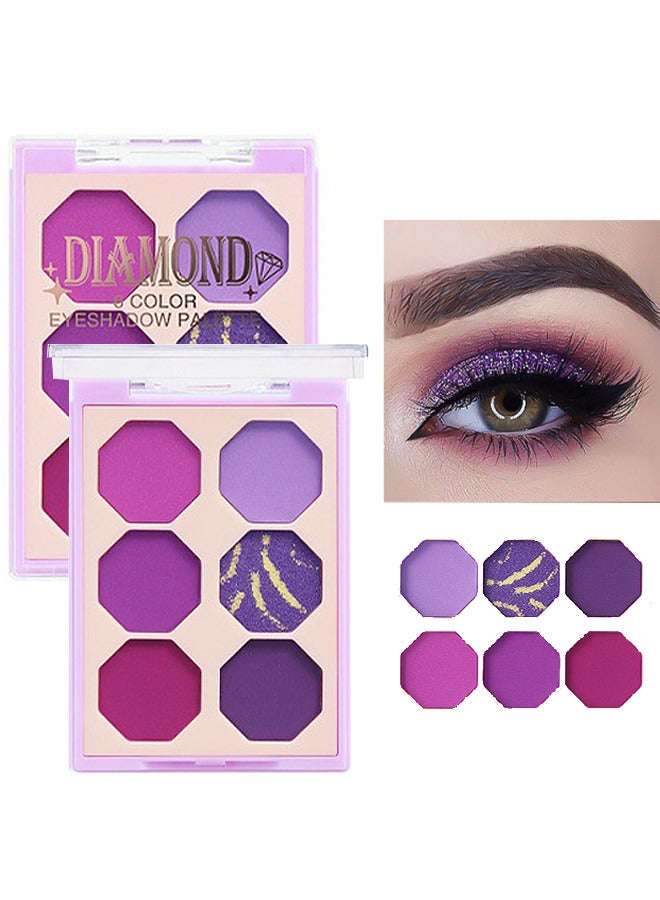 6 Shades Purple Eyeshadow Palette Makeup Matte Glitter - Dream Purple Pink Dark Red Violet Lovely Bright Shimmer Travel Eyeshadow Pallet For Girl Women