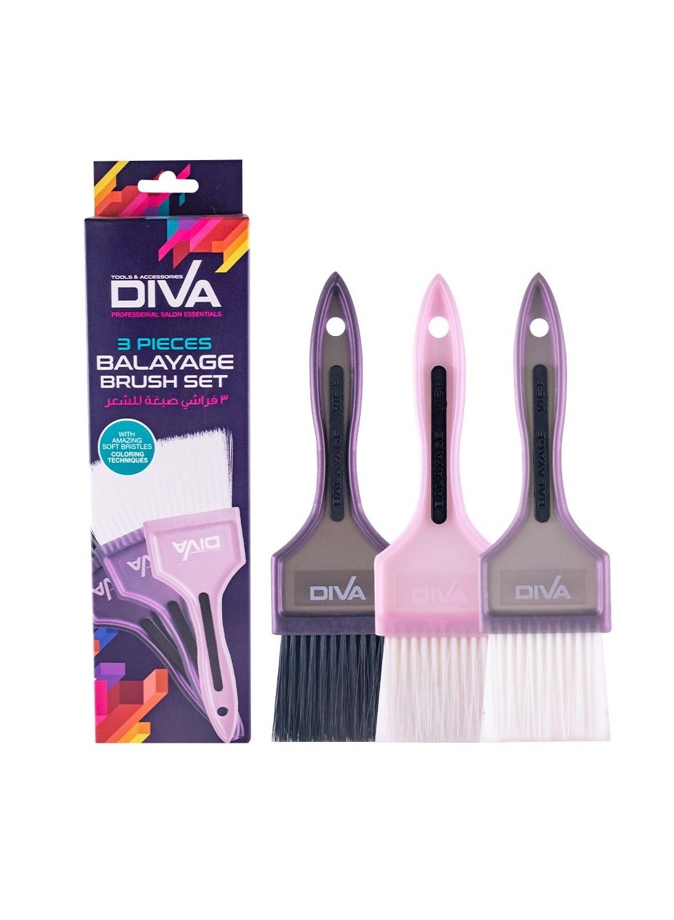 Diva Balayage Brush Set 1X3 Pink | Dark Gray | Gray