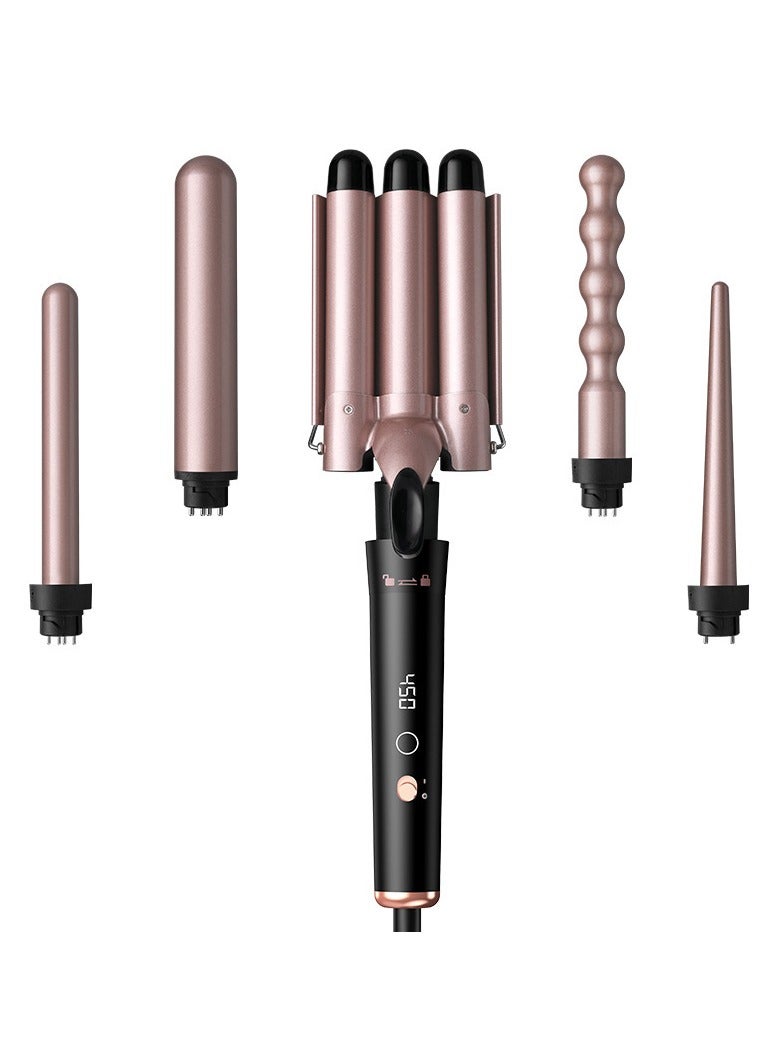 5 in 1 Hair Curler,Hair Curling Iron,with 5 Interchangeable Curling Wand Ceramic Barrel, and 4 Temperature Adjustments, Ceramic Curling Wand,(19-32mm)Rose Gold