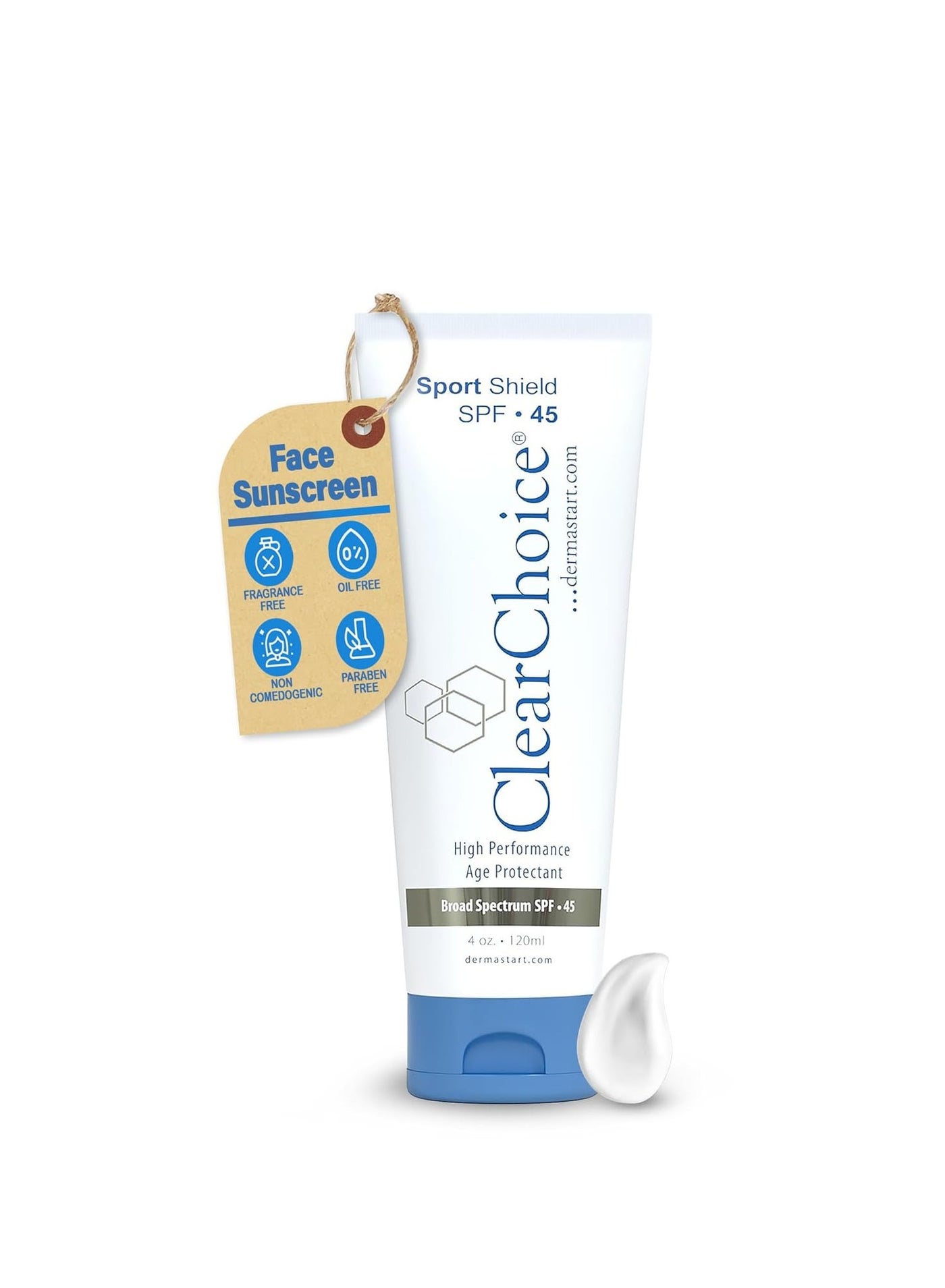 Clear Choice Sunscreen for Face SPF 45, Oil Free Sunblock & Light Moisturizer with Zinc Oxide, Reef-Safe, Broad Spectrum, Water-Resistant, No White Cast, Dermatologist Recommended, 4oz