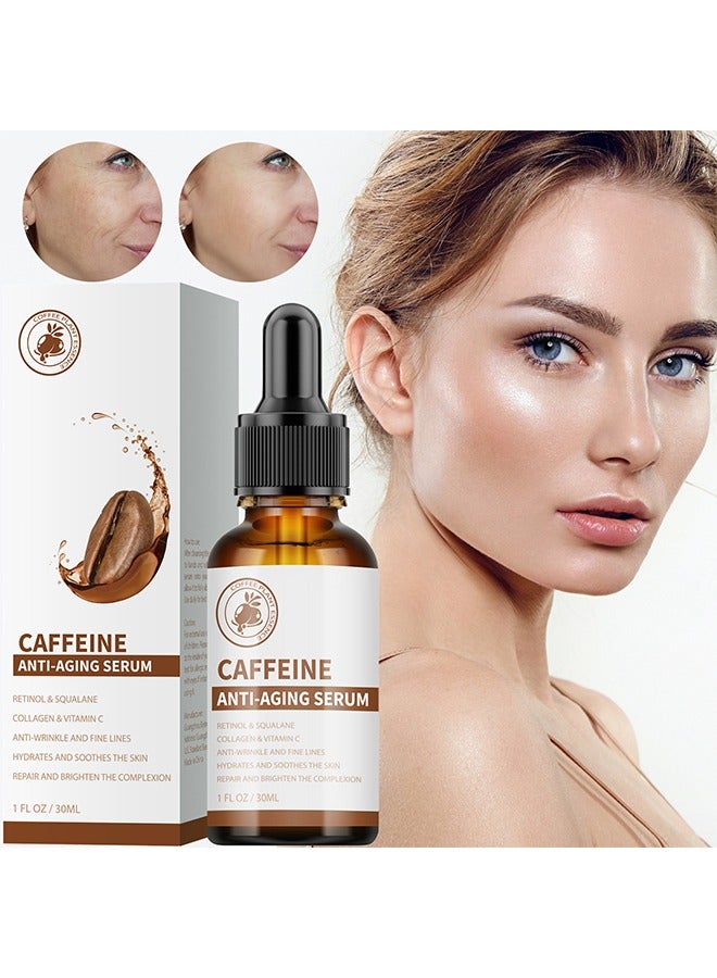Caffeine Anit-Aging Serum, Anti-Aging Face Serum with Vitamin C, Collagen, Hyaluronic Acid, Firming & Hydrating & Brightening Face Serum Reduce Wrinkles, Fine Lines and Dark Spot - 30ml