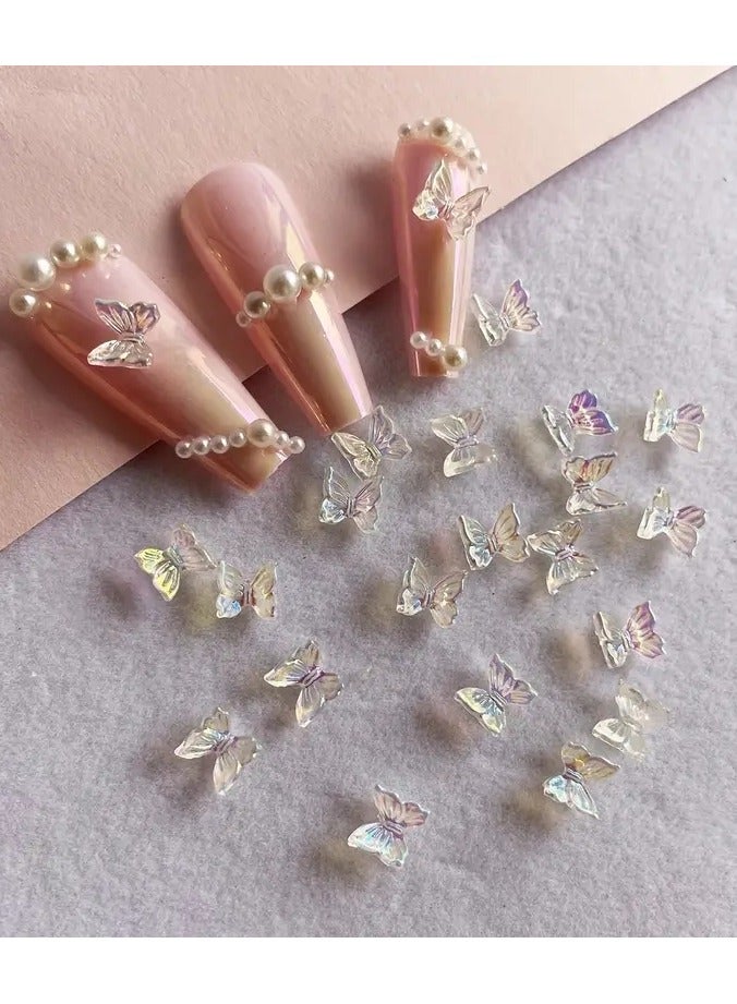 20Pcs 3D Nail Charms Gummy Butterfly Aurora AB Colors Butterfly Resin Stones Gel Polish Rhinestones for Manicure Decor