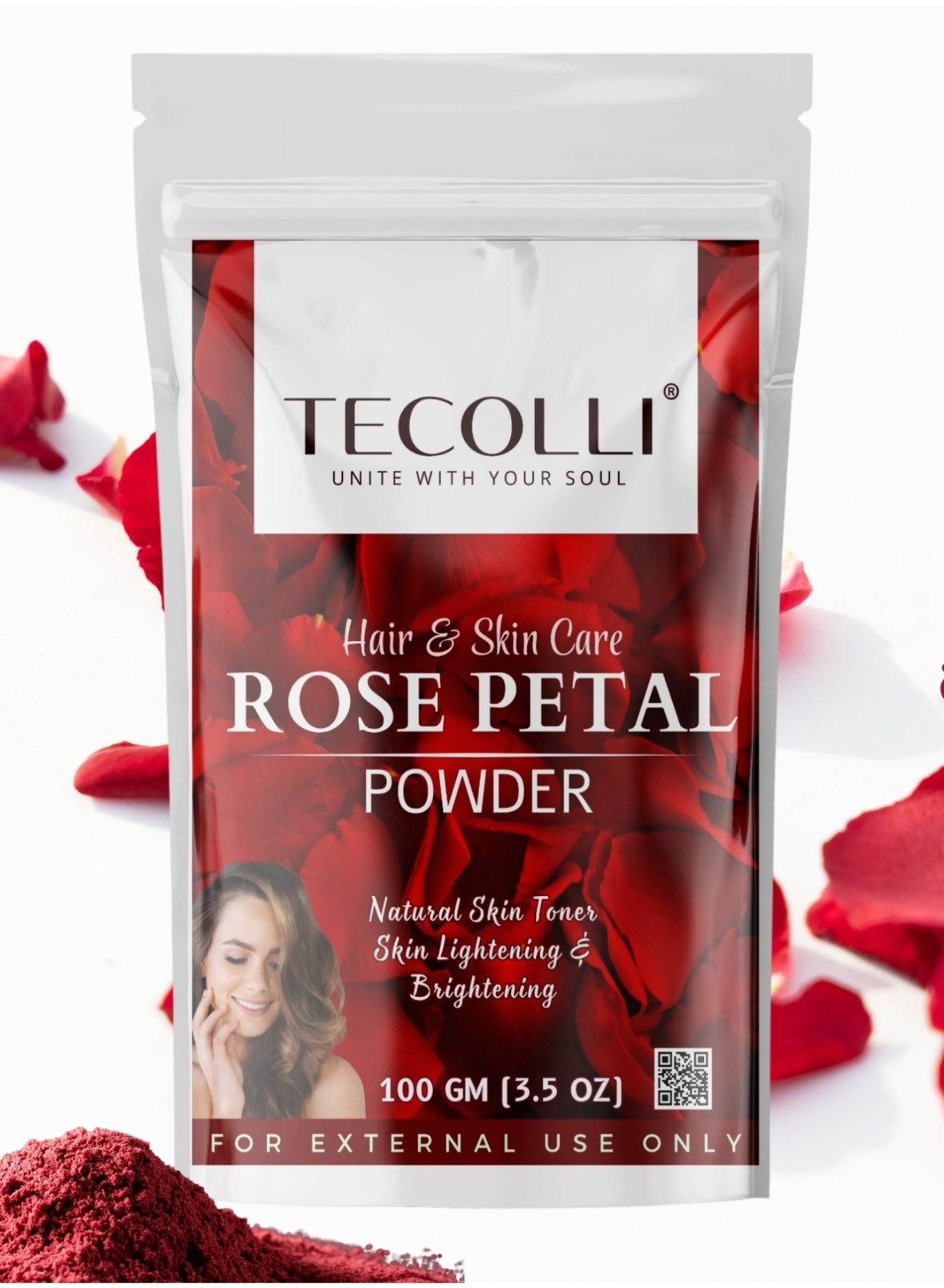 Tecolli® Rose Petal Powder – Natural Skin & Hair Care | 100% Pure | Chemical-Free | No Added Colors or Preservatives | 100g