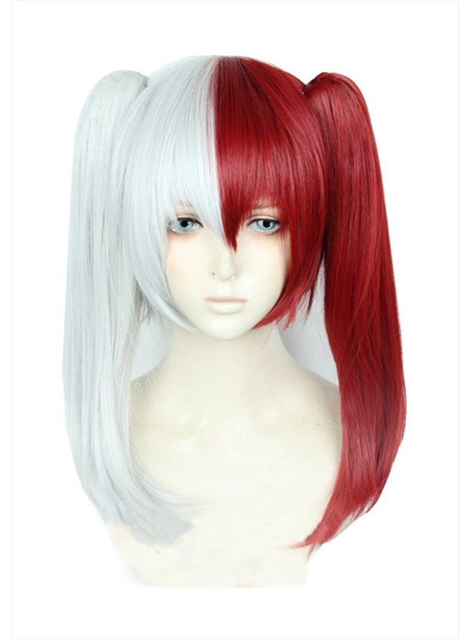 Anime Red White Cosplay Wig Clip On Double Long Ponytails Christmas Party Wigs free Cap