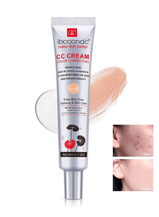 CC Cream Color Correcting with Centella, Multi-Purpose Skin Tone Adjusting CC Cream Concealer, SPF 25 Sunscreen Moisturizing Pre-Makeup Primer, Coverage Lightweight Foundation, Even Skin Tone (Light)