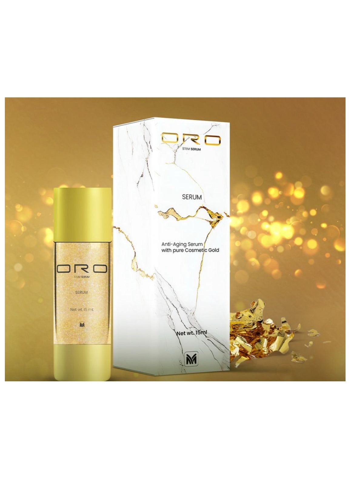 24K Gold ORO Stem Face Serum, Hyaluronic Acid & Polypeptides. Intense Hydration, Anti-Aging Glow, Youthful Radiance. Illuminates & Refines Skin. Made in USA