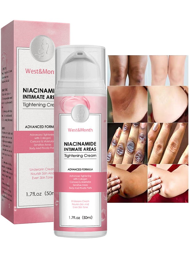 Niacinamide Intimate Areas Tightening Cream, Dark Spot Remover, Underarm Cream, Neck, Back, Legs, Elbows, Private Areas, Premium Botanical Ingredients, 50ML