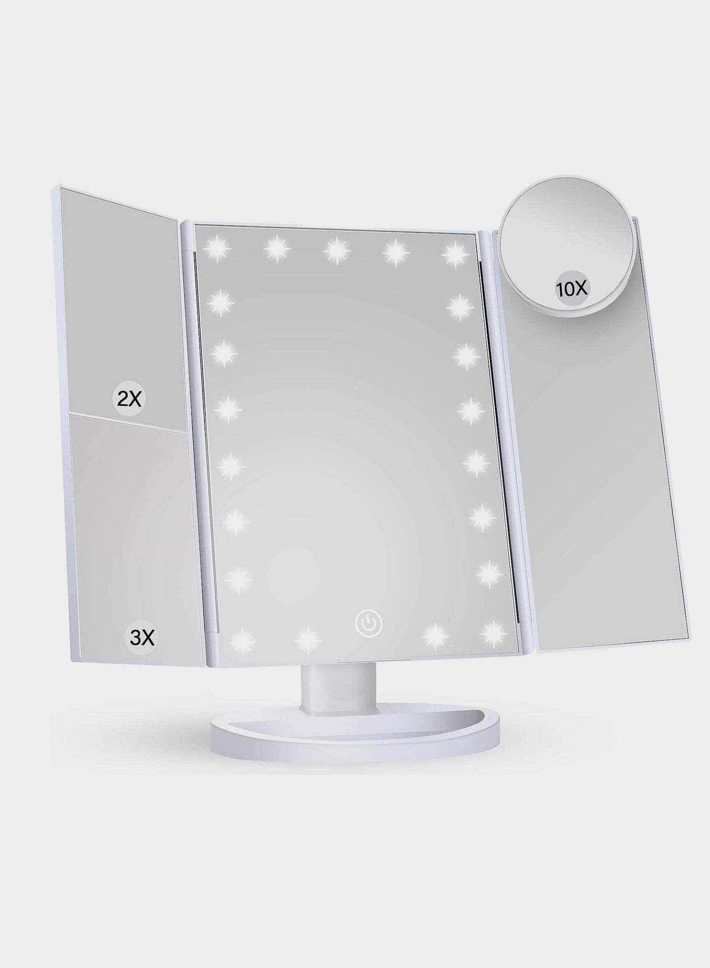 Cosmetic Mirror, Foldable Cosmetic Mirror, Portable LED Cosmetic Mirror, Dressing Mirror with Lights, Multi-Magnification, Touch Control, Tri-Folding Cosmetic Mirror, Dual Power Supply, White