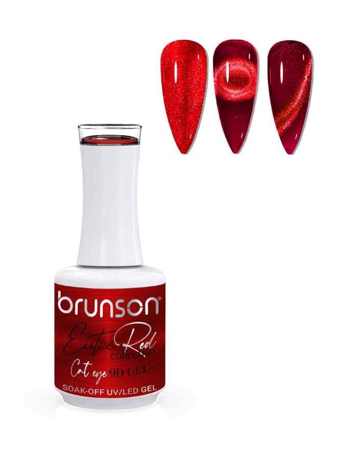 Universal Cat Eye Gel Nail Polish, Exotic Red 9D Magnetic Nail Polish Glitter Shimmer with Magnetic Soak Off  UV/LED Gel Polish Nail Art paint BER9D13