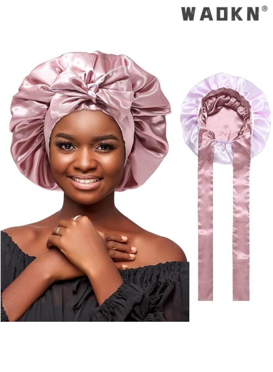 Silky Sleep Bonnet for Women,Curly Hair Protection Marvel, Reversible Night Cap with Tie Band, Comfortable Fit for Sleep