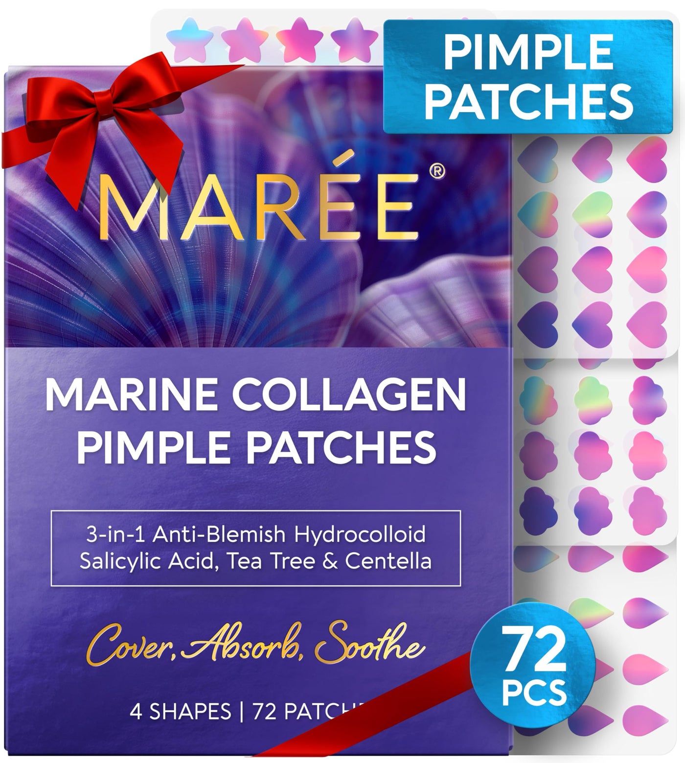 MAREE Star Pimple Patches for Face - Hydrocolloid Acne Patches w/Salicylic Acid, Tea Tree Oil & Centella - Cute Pimple Patches Stars - Teens Zit Patches Stickers - Parches Para Acne - 72 Blemish Dots