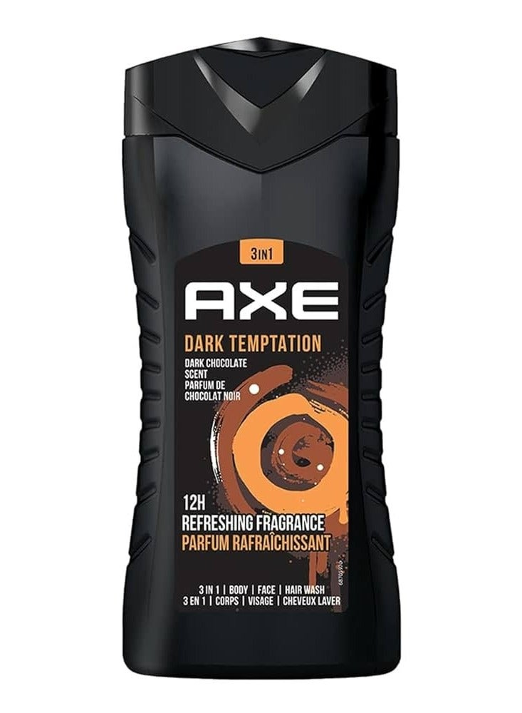 Dark Temptation 3 In 1 Body, Face & Hair Wash for Men, Long-Lasting Refreshing Dark Chocolate Fragrance, Natural Origin Ingredients, Removes Odor 400 ml