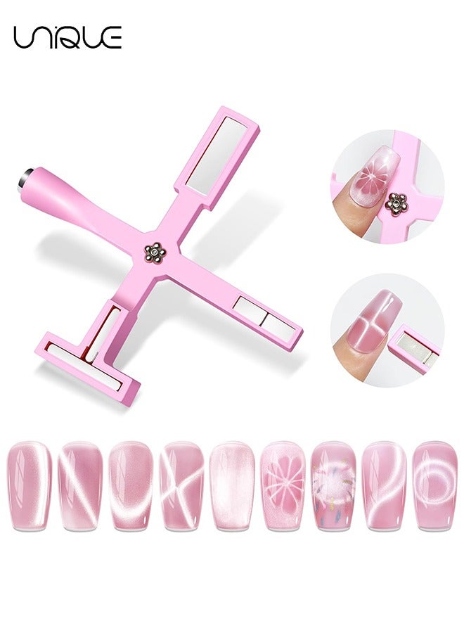 5 in 1 Magnet for Cat Eye Gel Nail Polish, Multifunctional Magnetic Nail Tool, Upgraded Cat Eye Magnet for Nail Designs 3D Cateye Nail Gel Strong Nail Art Magnet Home Salon(Pink)