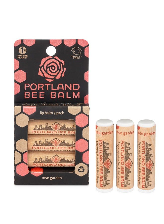 All Natural Handmade Beeswax Based Lip Balm, Rose Garden 3 Count