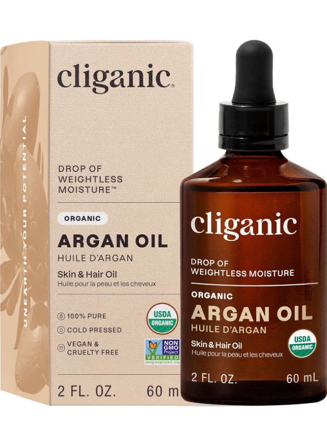 Organic Argan Oil (2 oz), 100% Pure & Cold-Pressed, Moisturizing Face, Skin, Hair & Nails Oil