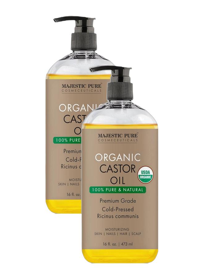 Pack of 2 Organic Castor Oil 473ml | Cold Pressed | 100% Pure | Hexane Free | Hair Growth Oil for Hair, Eyelashes, Eyebrows, Nails & Skin