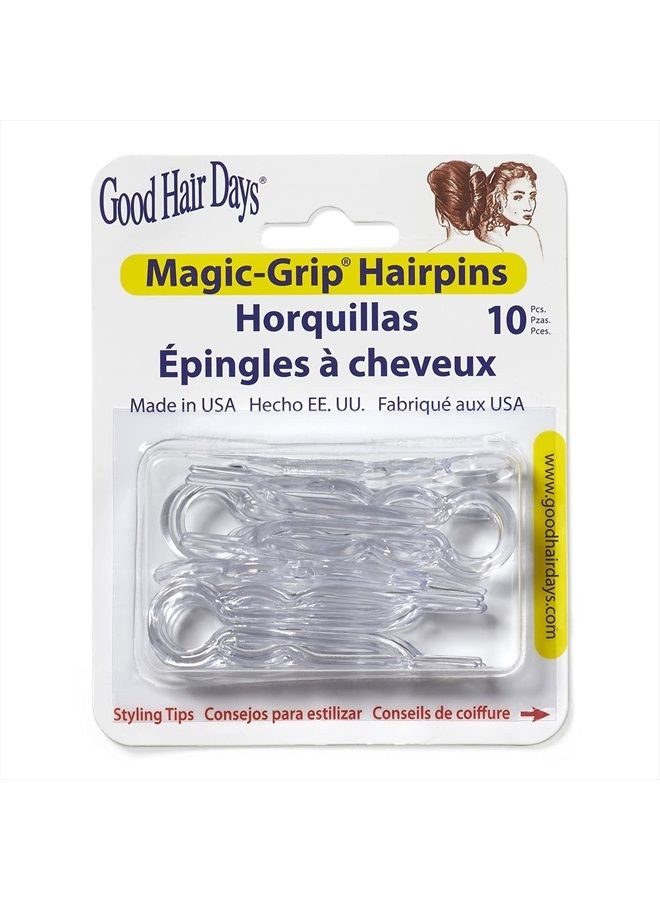 Hair Pins - Plastic, U-shaped Magic Grip Hairpins, Strong Durable Pins For Fine, Thick & Long Hair, Hair Styling Accessories, Set of 10 (Crystal)