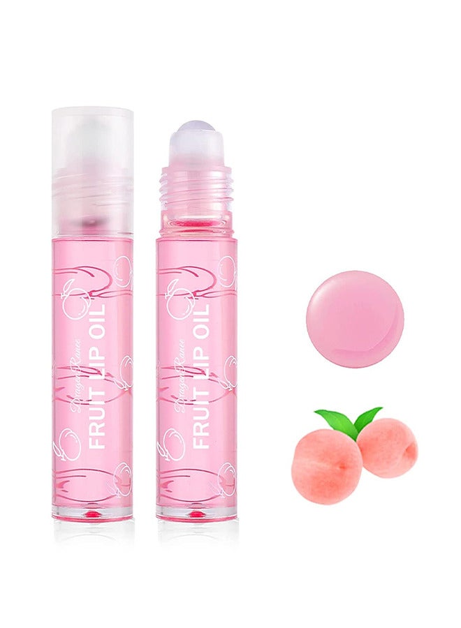 Fruity Flavors Rolling Ball Lip Oil - Long Lasting Moisturizing Lip Balm - Roll-On Lip Gloss - Fruity Flavor Glossy Lip Make-up for All Ages - Transparent Lip Gloss - Peach