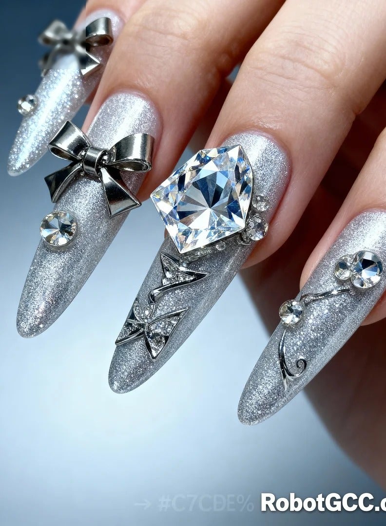 Luxury Crystal Press-on Nails Set (10pcs) – Multiple Nail Shapes – Handmade 3D Gems – Gift Box with Glue & Tools