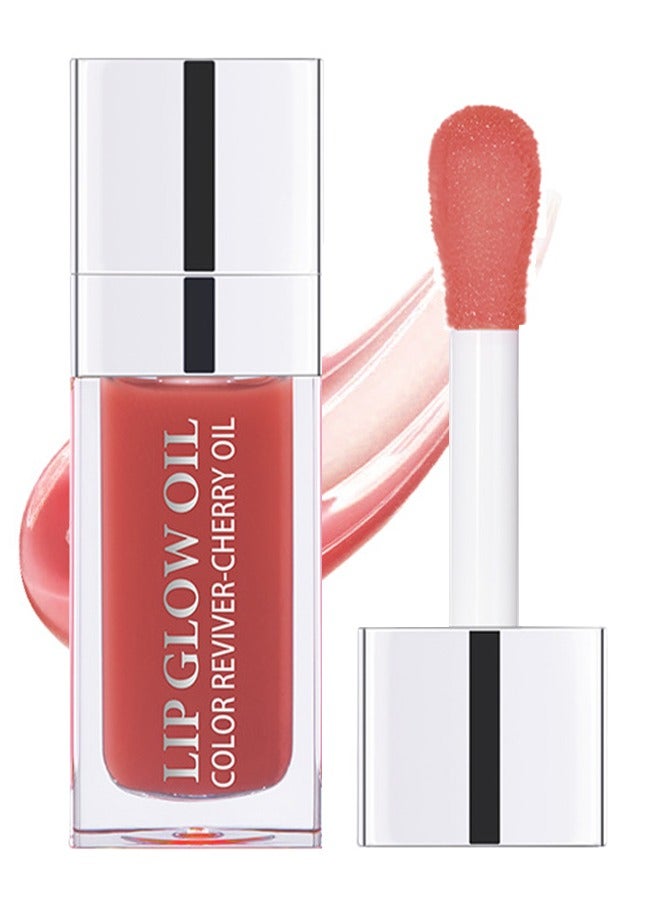 Lip Glow Oil，Cherry Oil Inused，Color-Awakeing Nourishing Glossy Lip Oil，Hydrating Texture For a Clear and Shiny Lips （#Rosewood）