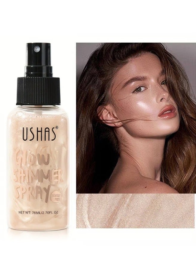Glow Shimmer Spray - Shimmer Body Oil Liquid Easy to Push Away Natural Moisture Glitter Face Brightening Glow Pearl Highlighter Illuminator Shine Contouring Makeup for Face and Body (#02)