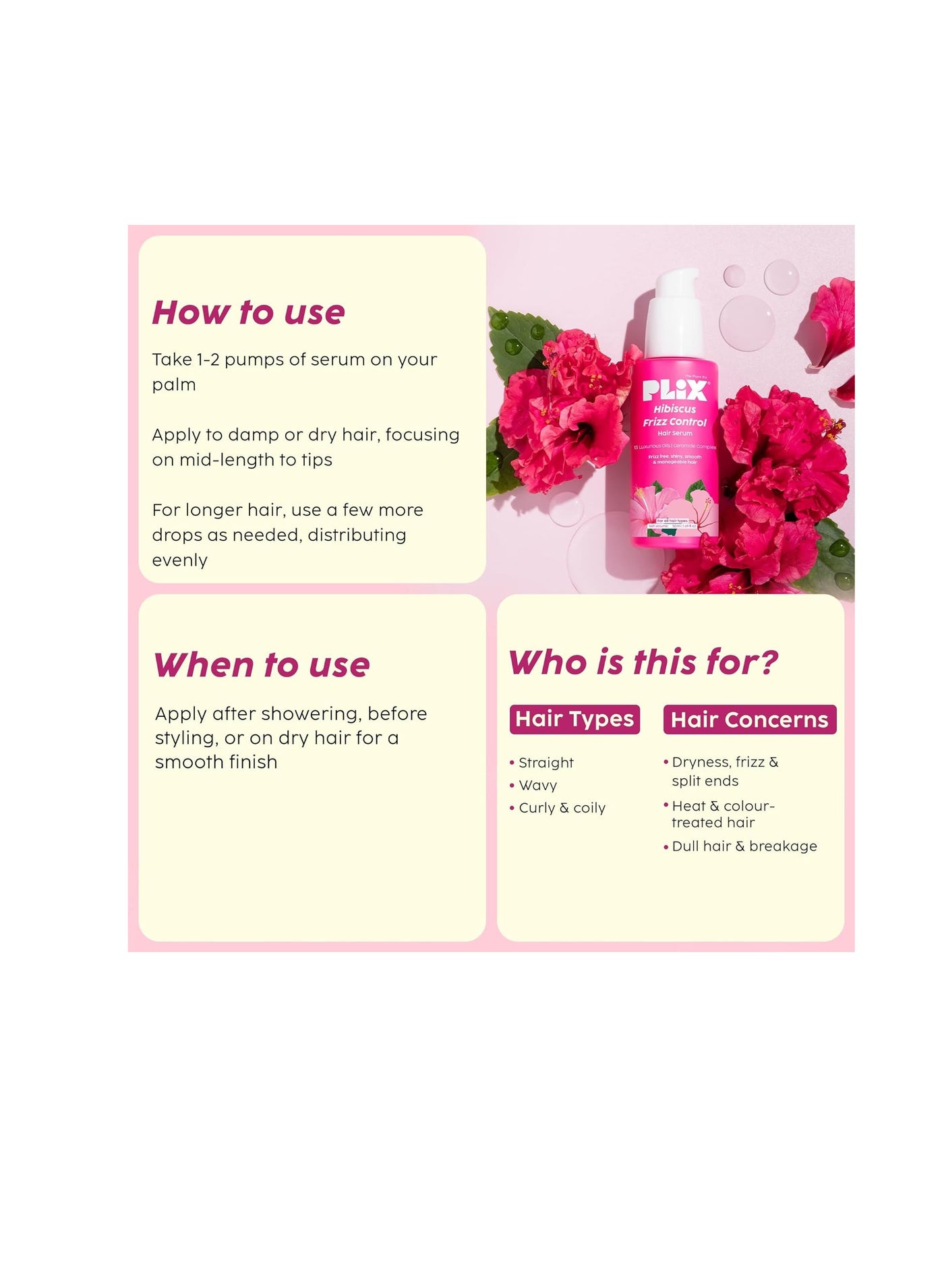 Hibiscus Frizz Control Hair Serum Protects & Smoothes, Dry, Flyaway & Frizzy Hair, With 13 Nourishing Oils 3x Strength with Fiberhance 50ml - image 5