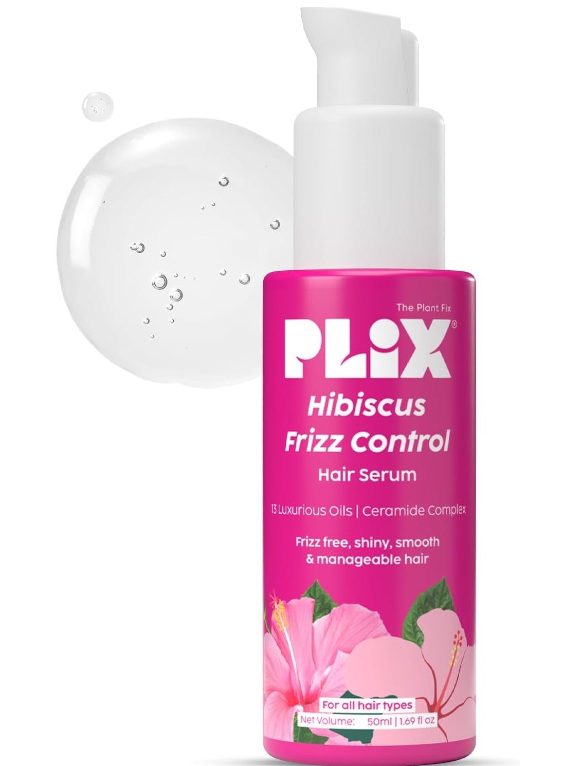 Hibiscus Frizz Control Hair Serum Protects & Smoothes, Dry, Flyaway & Frizzy Hair, With 13 Nourishing Oils 3x Strength with Fiberhance 50ml