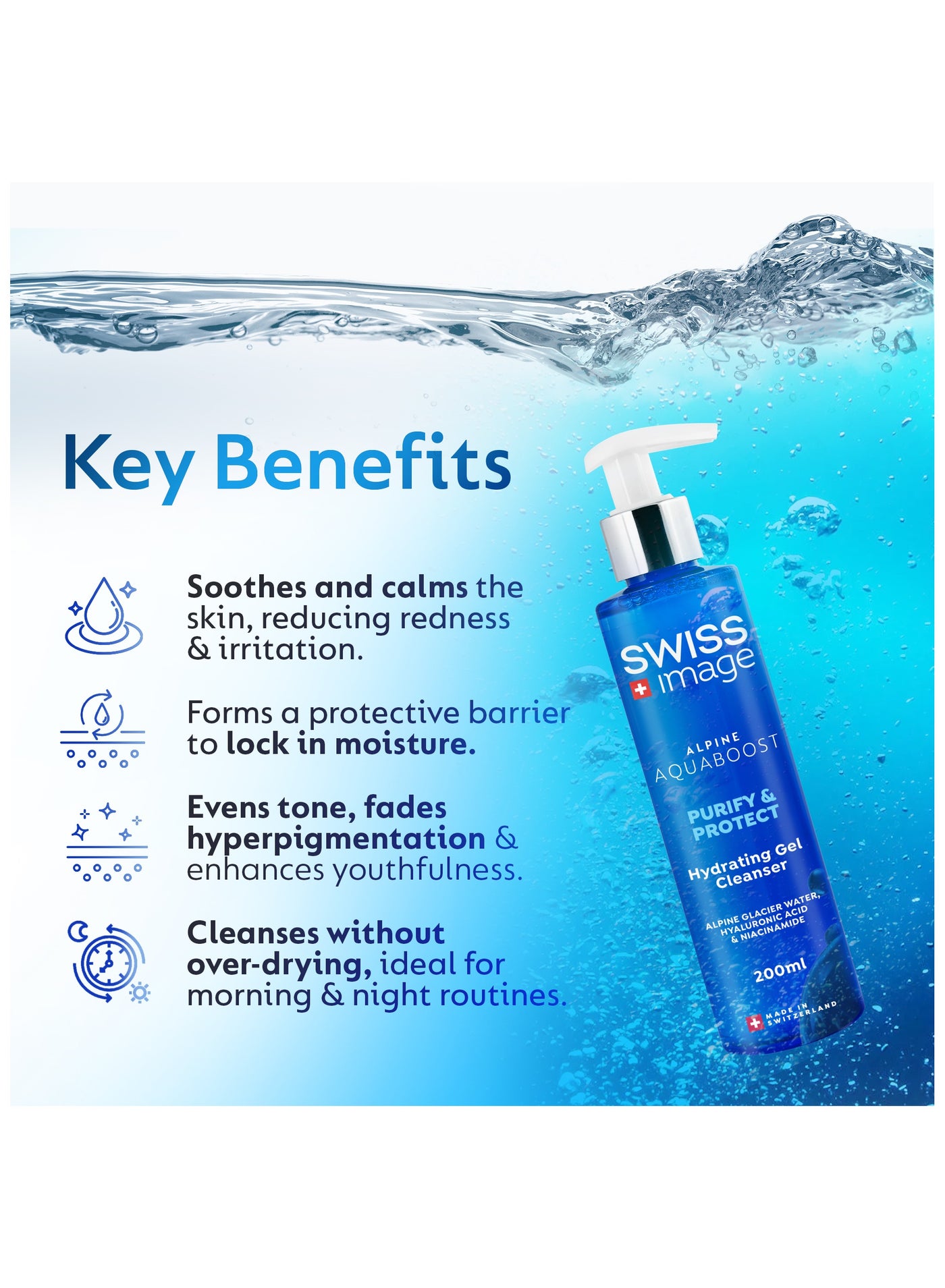 Aquaboost Hydrating Gel Cleanser With Hyaluronic Acid And Niacinamide  200 Ml Oil-Free, Deeply Hydrates, Plumps And Brightens Skin Lightweight, Non-Drying Formula For All Skin Types Swiss Made - image 4