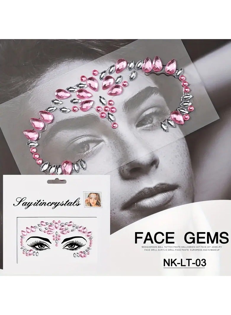 3D Sexy Face Tattoo Crystal Rhinestones Stickers Temporary Tattoos Glitter Masquerade Women Party Face Jewels Tattoo