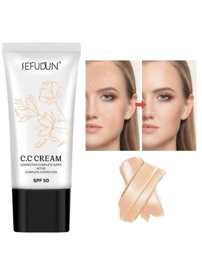 CC Cream Self Adjusting for Mature Skin, Super Active CC Cream Foundation with SPF 50 for Face and Body Color Correcting