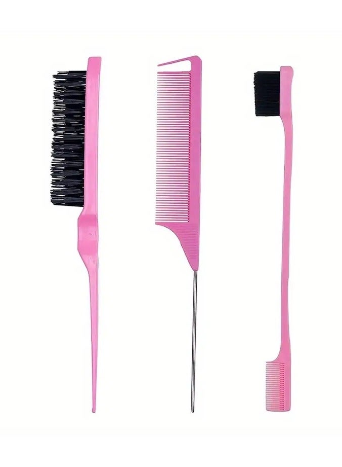 3 Pieces Hair Styling Comb Set Teasing Hair  Rat Tail Comb Edge Brush for Edge and Back Brushing, Combing Slicking Hair