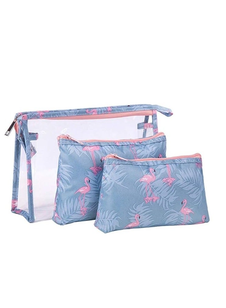 ORiTi 3 Pack Toiletry Bag Organizer, PVC Travel Bag for Toiletries Handbags for Women Cosmetic Makeup Pouch Bag Makeup Case Bag (bllue)