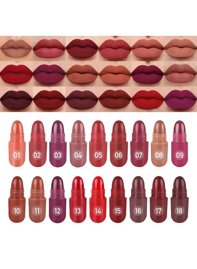 18 Colors Capsule Pills Lipstick Mini Lip-Stick Set, Long Lasting Mini Matte Lipstick Lip Stain Lip Tint - Labiales Mate 24 Horas Originales, Cute Dark Red Matte Lipsticks Set for Women