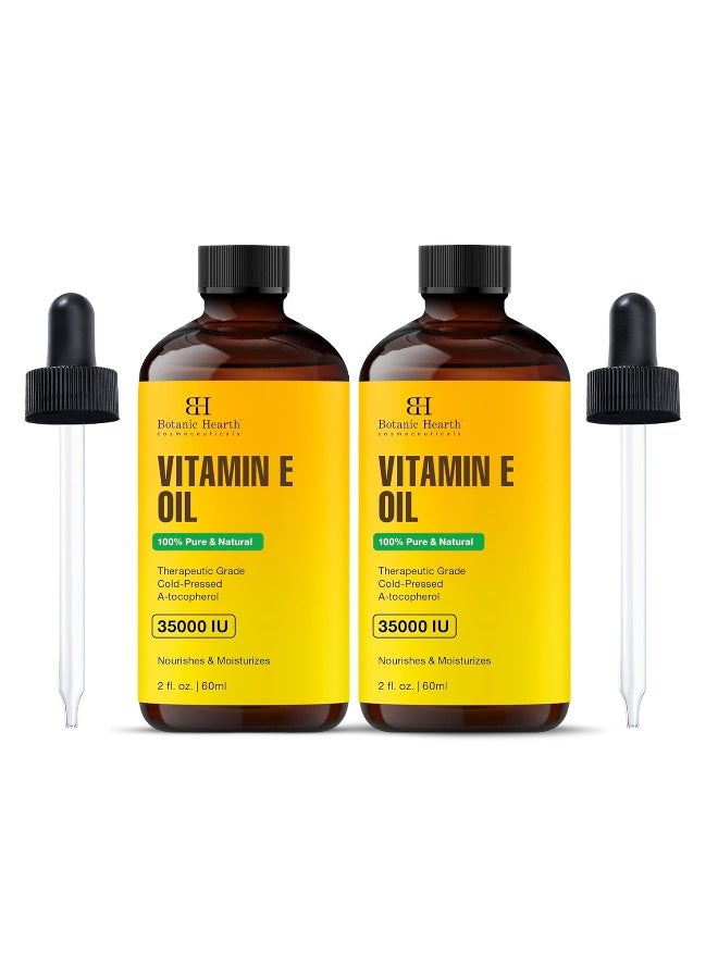 Botanic Hearth Vitamin E Oil Pack of 2 | 2 Fl Oz Each | 35,000 IU | 100% Pure & Natural | Promotes Nail, Hair, Eyebrow & Eyelash Growth | Includes Eyebrow & Eyelash Brush | For Women & Men