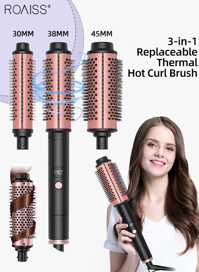 3-in-1 Replaceable Thermal Hot Curl Brush, LCD Intelligent Temperature Control, Detachable Power Cord, Fast Heating Barrel Hair Curling Wand for Medium Long Hair