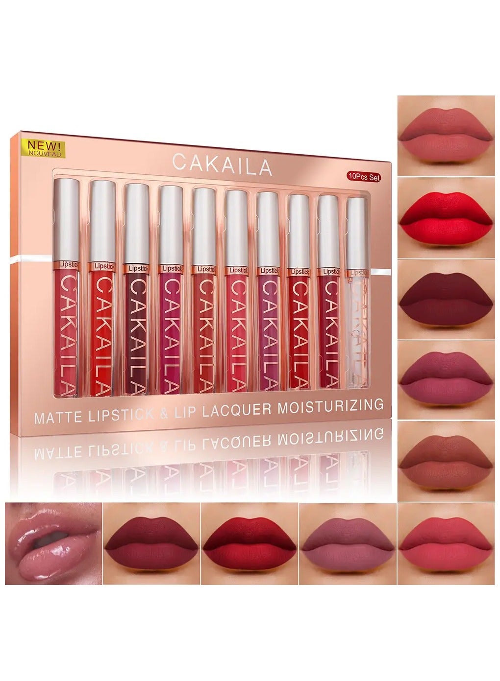 10 PCS Matte Liquid Lipstick Set with Smooth Lip Lacquer Moisturizing Long Lasting Waterproof High Pigment Velvet Lip Makeup for Women