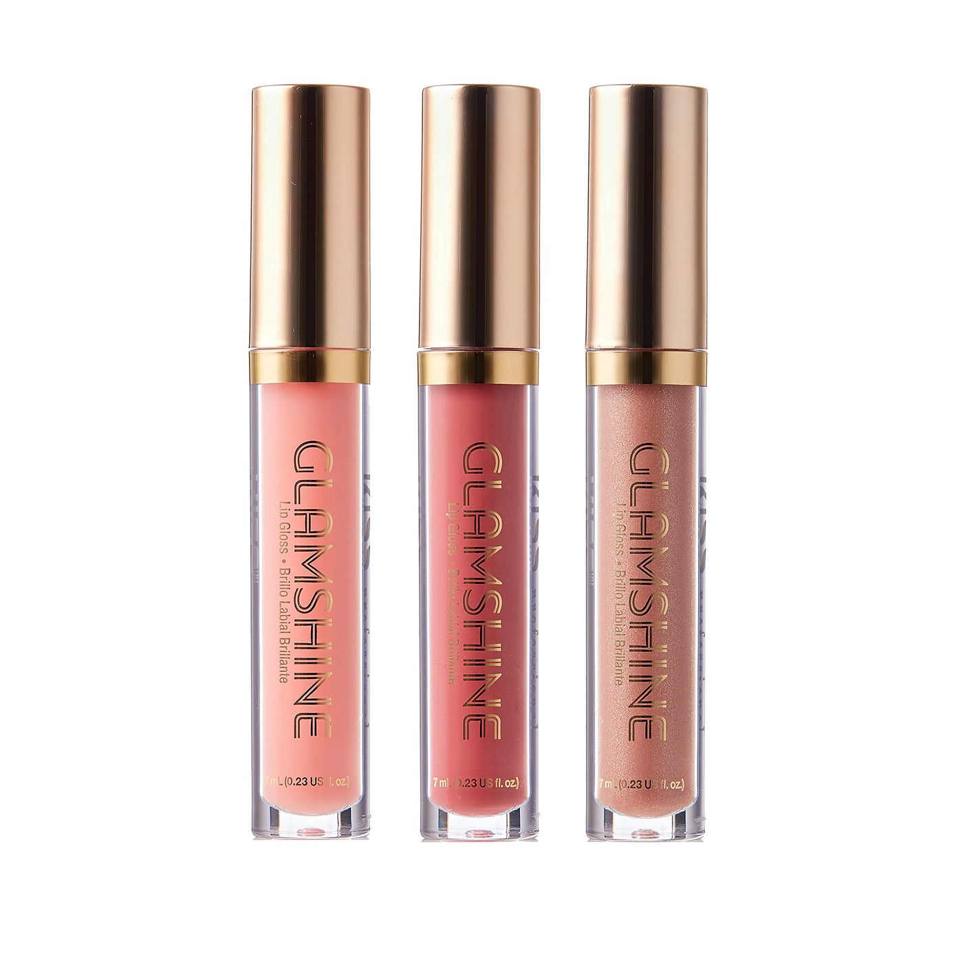 Kiss NEW YORK Glam Shine Vita Lip Gloss (3 PACK, Bare Baby, Rosy Delight, Nutty Nude)