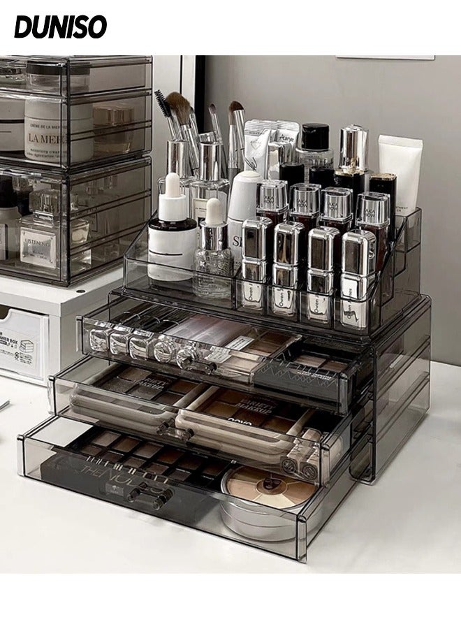 12 Slots Acrylic  Lipstick Holder,Lip Gloss Display Rack,Plastic Makeup Organizer with 3 drawers,for Dresser Countertop and Bathroom Vanity