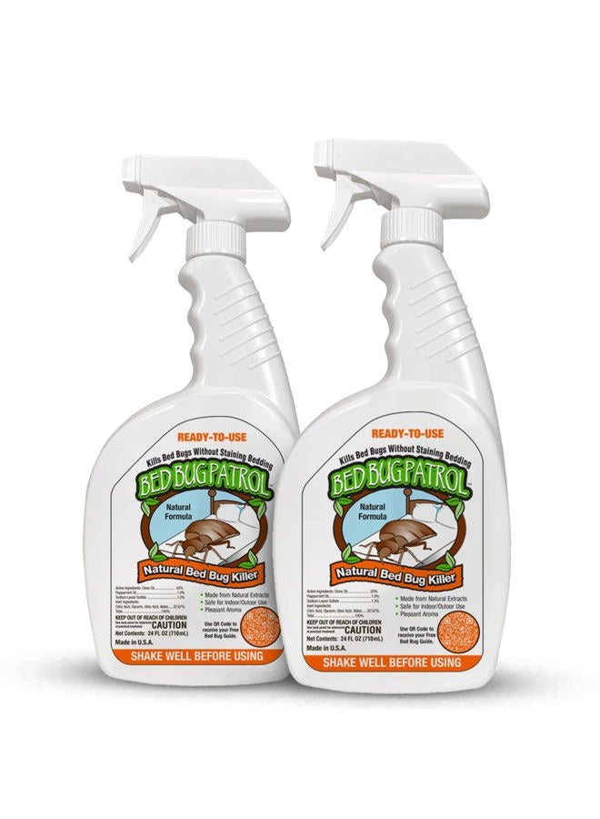 Natural Bed Bug Killer Spray, Child & Pet Friendly, Non-Toxic, Suitable for Home, Office, Vehicles, Mattresses & Furniture - 24oz Bottle (2 Pack) - Bug Spray Bed Bug Spray - Bug Bye