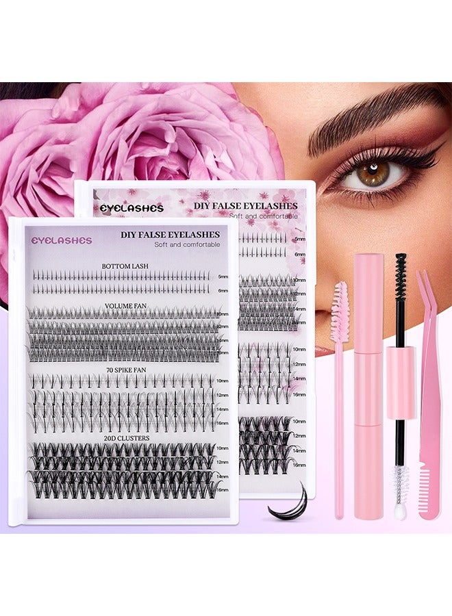 Diy False Eyelashes—4 Styles DIY Eyelash Extension Kit, Segmented Corner Lashes 404 Lash Clusters, Mixed Eyelash Extension Lashes Cluster, Natural C Curl Eyelash Set, Brush Like Thick Eyelashes