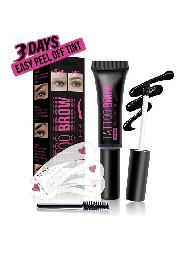 Tattoo Brow - UP TO 3 Days,Easy Peel Off Tint, Long Lasting Peel Off Tattoo Brow Gel Peel Off Tint Eyebrow Gel with Mascara Brush and Three Eyebrow Shapes, Natural Color #01 Dark Gray