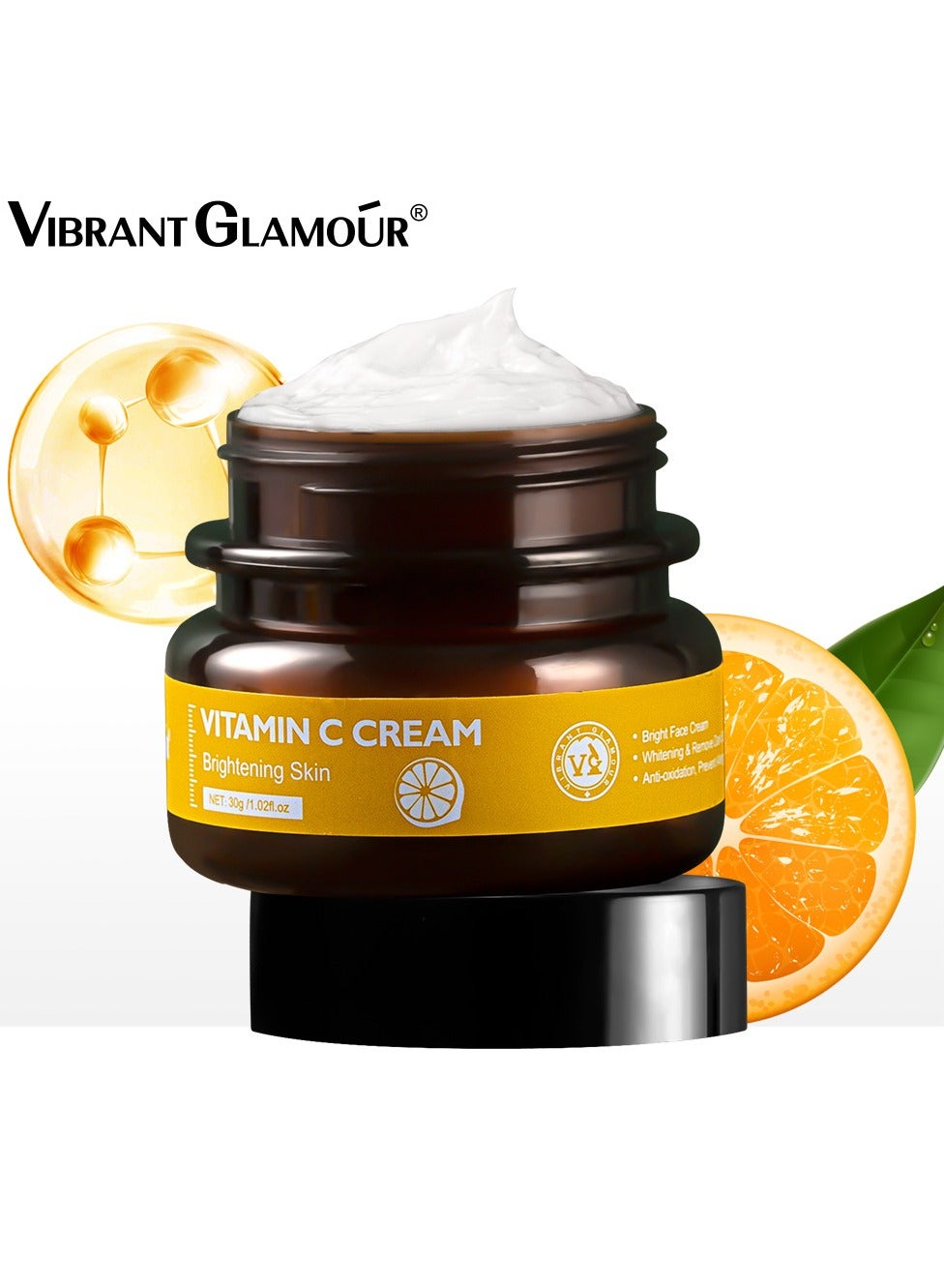 VIBRANT GLAMOUR Vitamin C Whitening Face Cream 30g - Whitening, Anti Aging, Wrinkles, Brightening, Fade Dark Spot, Collagen, Moisturizer, Beauty Products, Repair, Skin Care30g