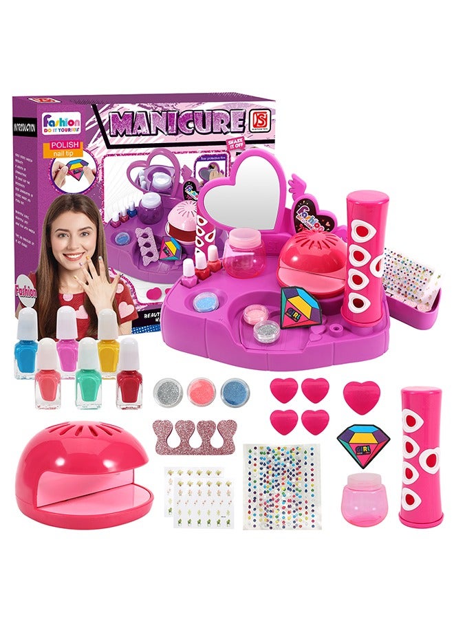 Nail Polish Kit Girls Ages 6 - 12, Kids Nail Art Salon Set with Nail Dryer, Peelable Glitter Nail Polish, Nail Art Studio Makeup, Manicures Spa Decoration, Birthday Party Gifts Girls