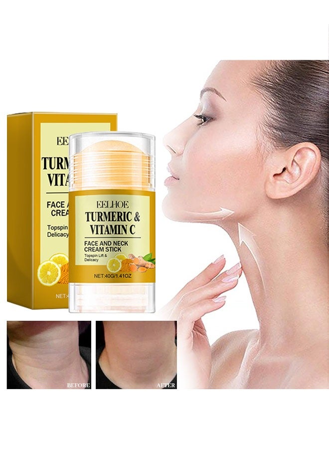 Turmeric & Vtamin C Face And Neckcream Stick Topspin Lift & Delicacy-Fade Neck Lines, Firming and Moisturizing Brighten Skin Neck Massage, Reshape Swan Neck
