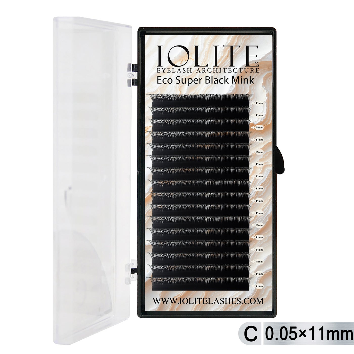 Iolite Super Black Mink Lash Extension – C Curl 0.5T Mix (6mm–15mm) | Premium Black Mink Eyelash Extension Tray for Lash Artists ISBMC5T - 11MM