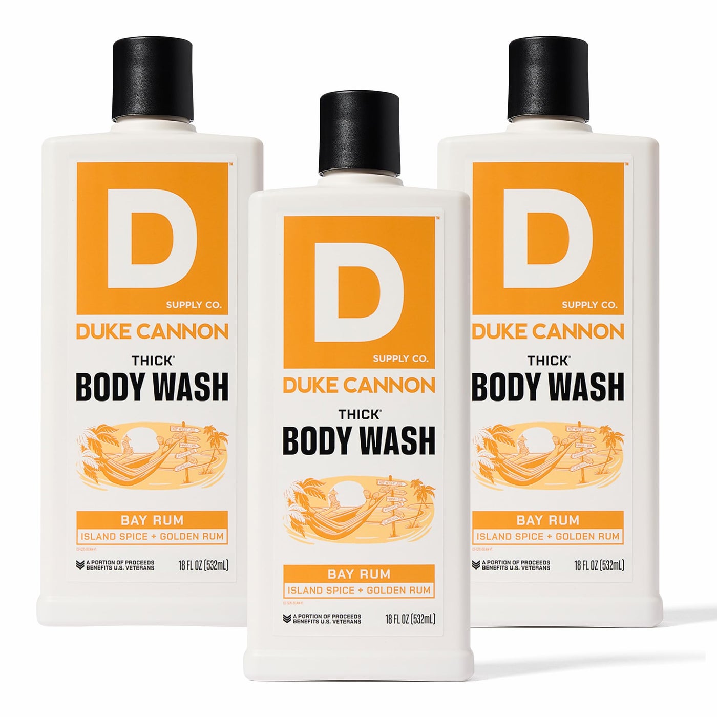 Duke Cannon THICK High-Viscosity Body Wash for Men, Bay Rum Scent with Minerals & Aloe, Paraben-Free, 17.5 oz (Pack of 3)