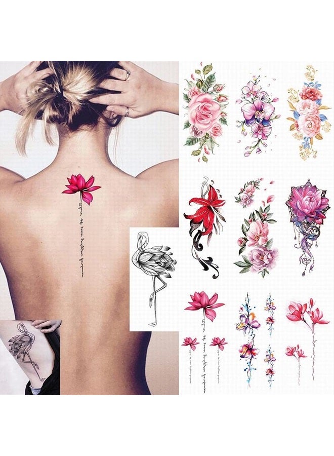 10 Sheets Large Flower Temporary Tattoos - Sexy Body Tattoo Sticker for Women Girl for Arms Legs Shoulder or Back