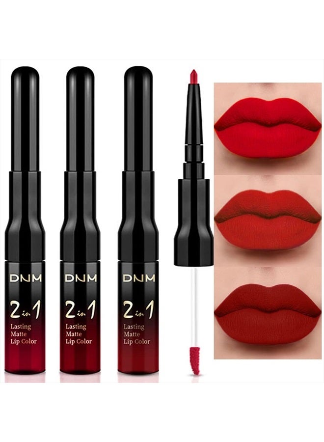3Pcs Deep Dark Red Lip Stain Paint Matte Lip Liner and Lipstick Set Long Lasting Smudge Proof labiales matte mate larga duracion listip 24 hours matte a prueba de agua mate 24 horas originales