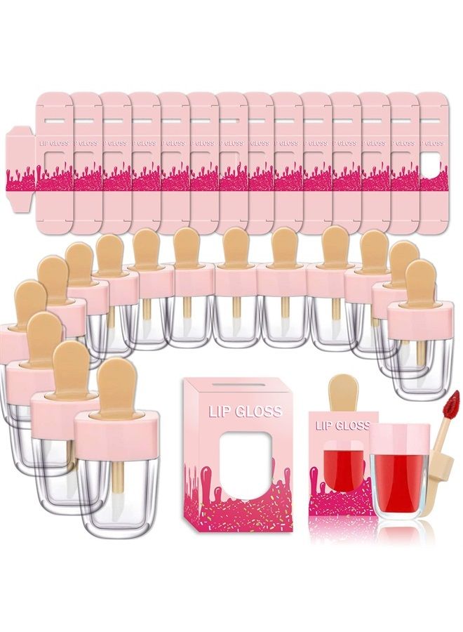 15 Pack Lip Gloss Tubes with Packaging Boxes, Pink Ice-cream Shaped Lipgloss Tube with Wand, Empty Lip Gloss Containers Supplies, Refillable Cute Lip Gloss Tube Bulk Wholesale for Business, Clea